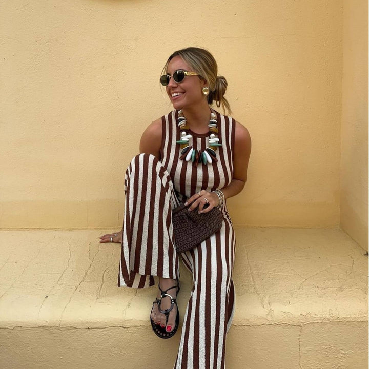 Dame casual jumpsuit med stribet design og høj talje Skovae