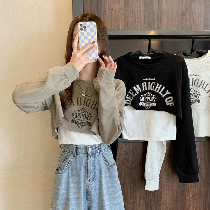 Femme Cropped Grafik Langærmet Sweatshirt Stilla
