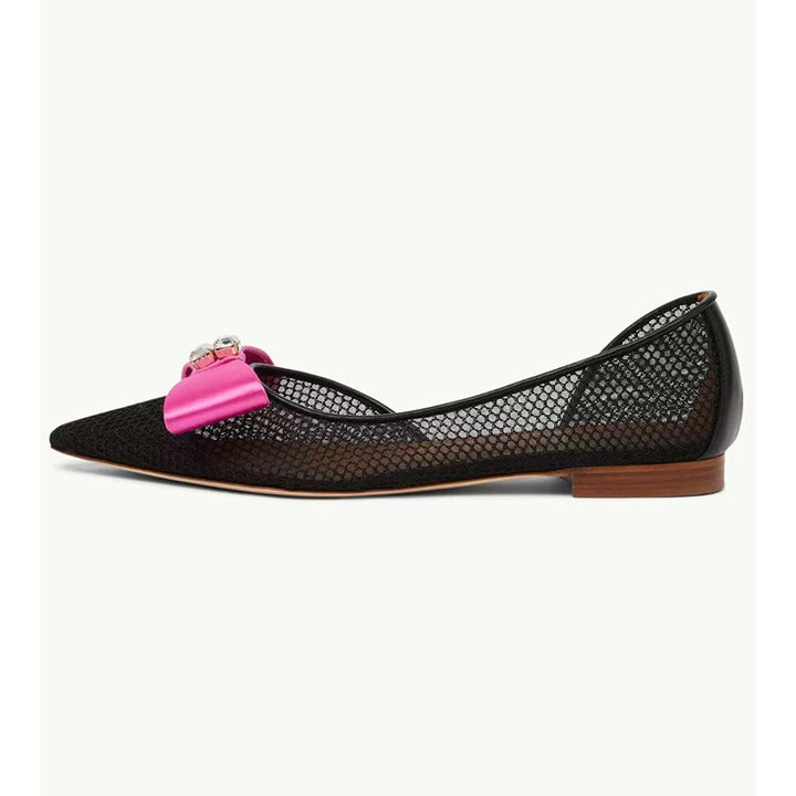 Dame elegante mesh spids tå ballerinaer med satin sløjfe detalje Stilla