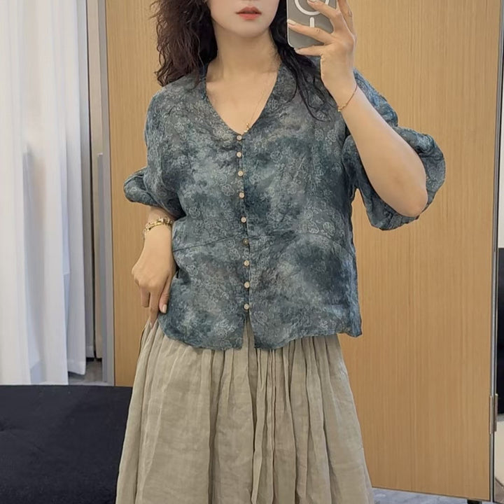Femme Letvægts Bohemian Knap-op Bluse og Flydende Maxi Nederdel Sæt Stilla