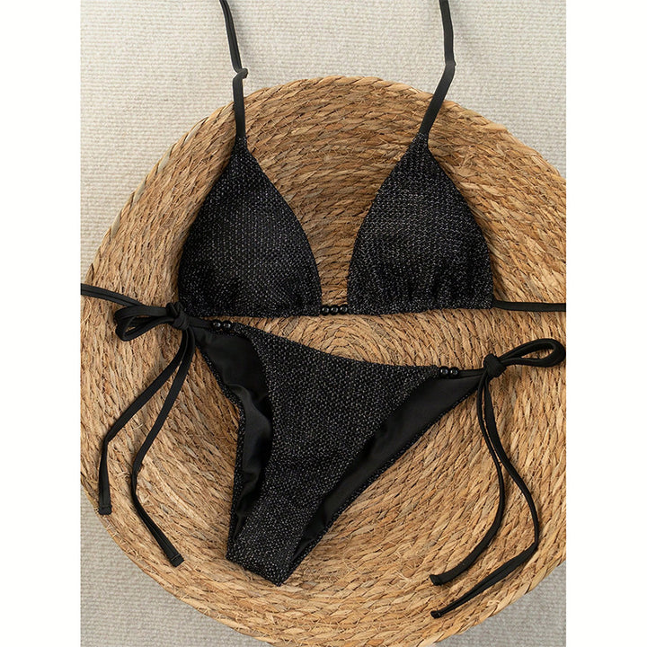 Dame triangel-bikini med justerbare stropper og dekorativ knude Skovae