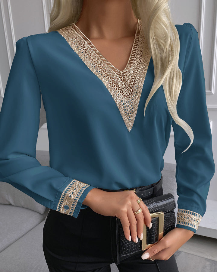 Dame elegant bluse med spidse detaljer og V-udskæring Stilla