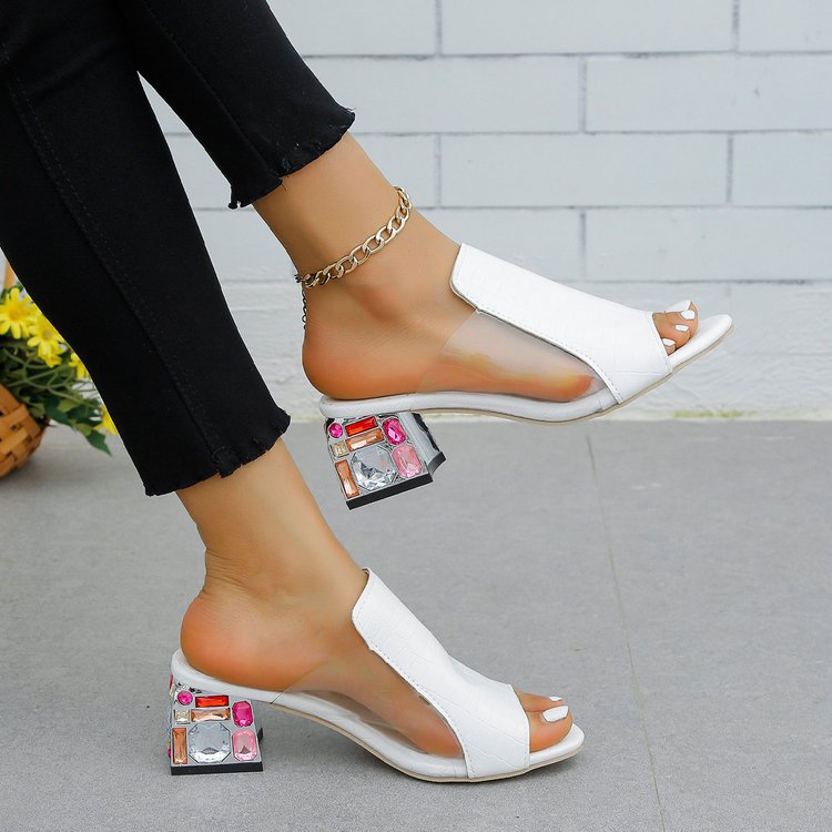 Dame Riemchen-Mules med blomsterdesign og komfortabel blokhæl Stilla