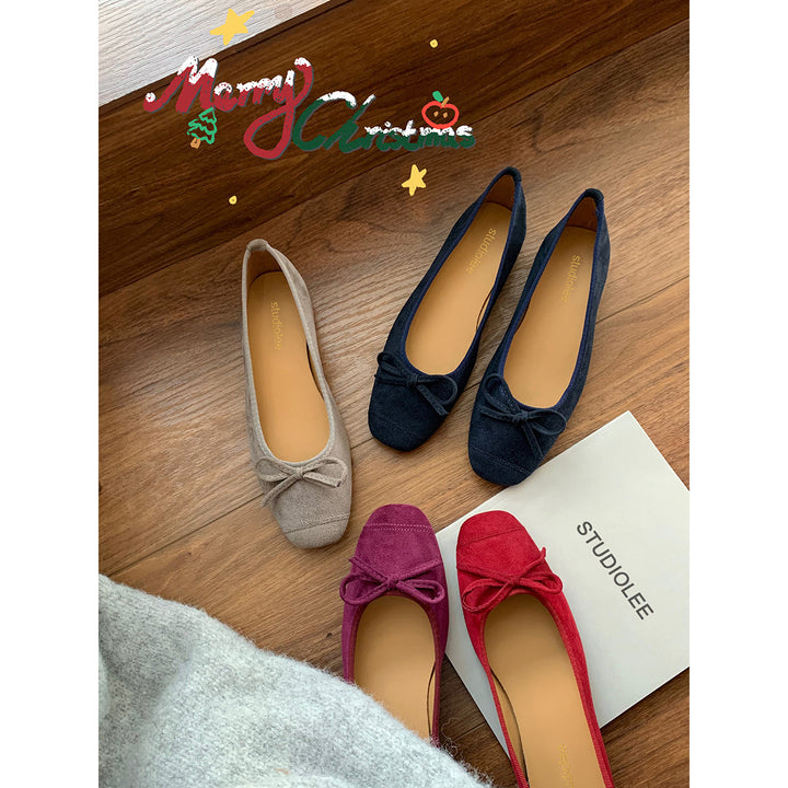 Dame Wildleder Ballerina Flats med elegant sløjfedetalje Stilla