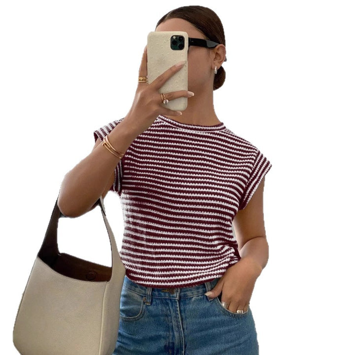 Dame stribet T-shirt med elegant snit og kort ærme Stilla