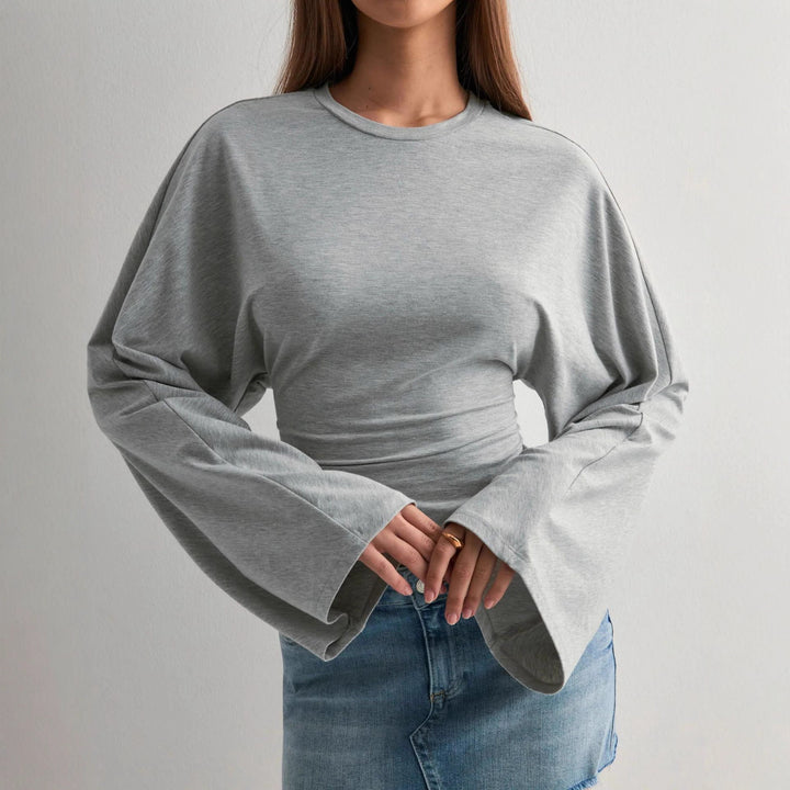 Kvinders cropped langærmet skjorte med brede flagrende ærmer Stilla