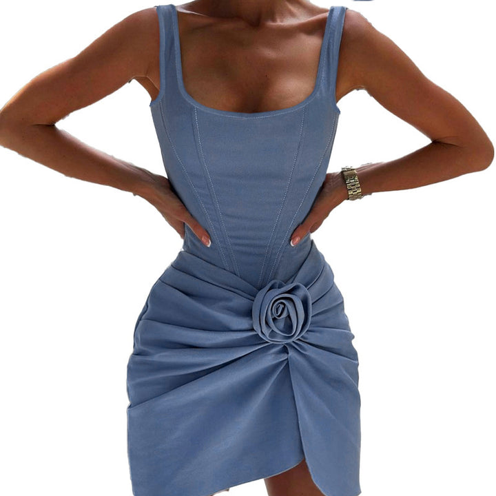 Dame Off-Shoulder Blomster Drapé Mini Kjole Stilla