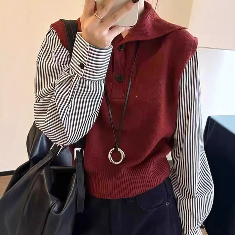 Dame moderigtig turtleneck sweater vest med skjorteærmer og knapdetaljer Stilla