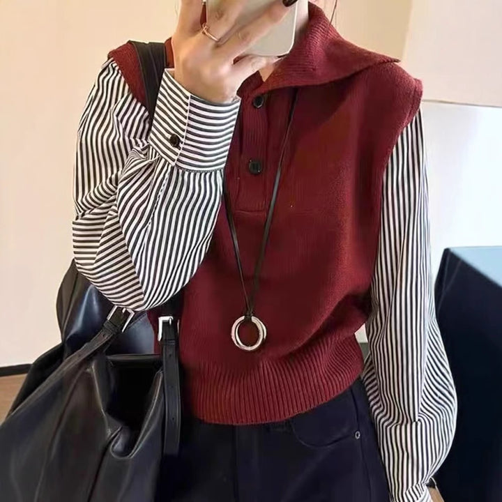 Dame moderigtig turtleneck sweater vest med skjorteærmer og knapdetaljer Stilla