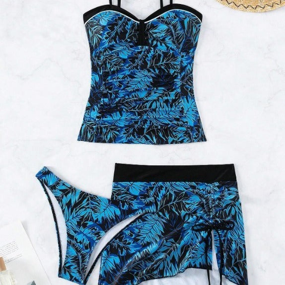 Dame Tankini-sæt med floralt design og elegant rynkning Stilla