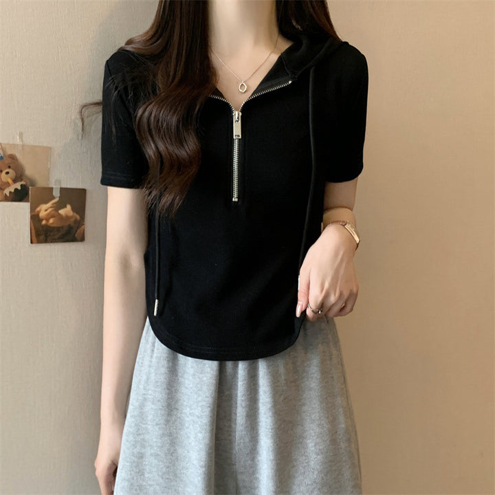 Dame Fritid Zip-Up Korteærmet Hoodie Top Stilla