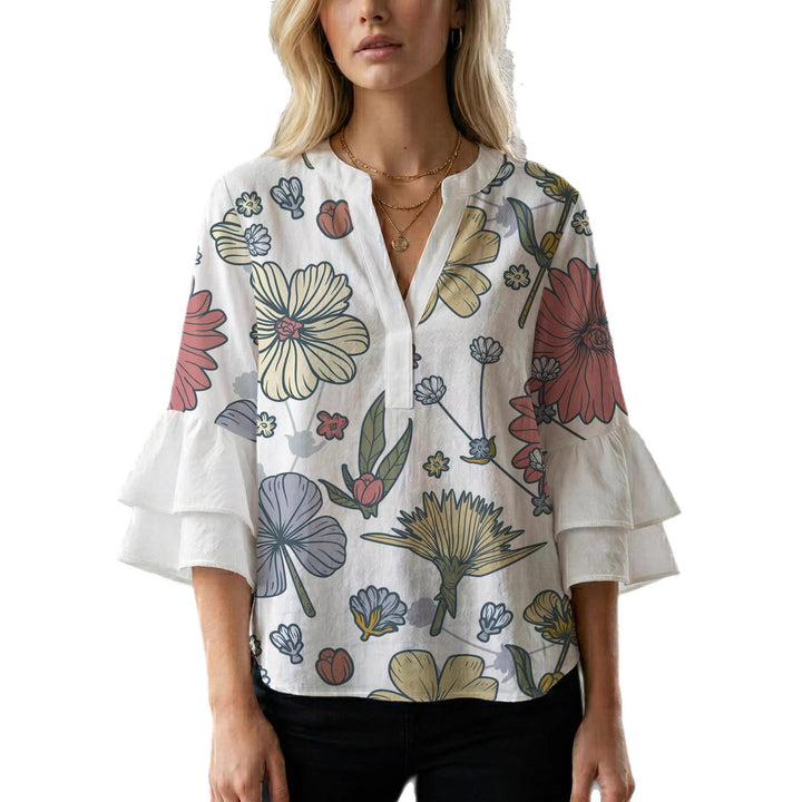 Dame kunstnerisk top med ruffle ærmer Skovae