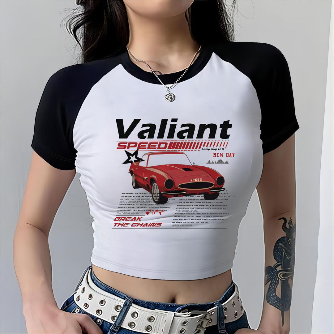 Dame Cropped T-Shirt med iøjnefaldende trykdesign Skovae