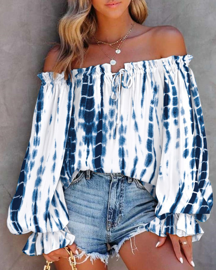 Dame Off-Shoulder Bluse med farverigt etno-mønster Stilla