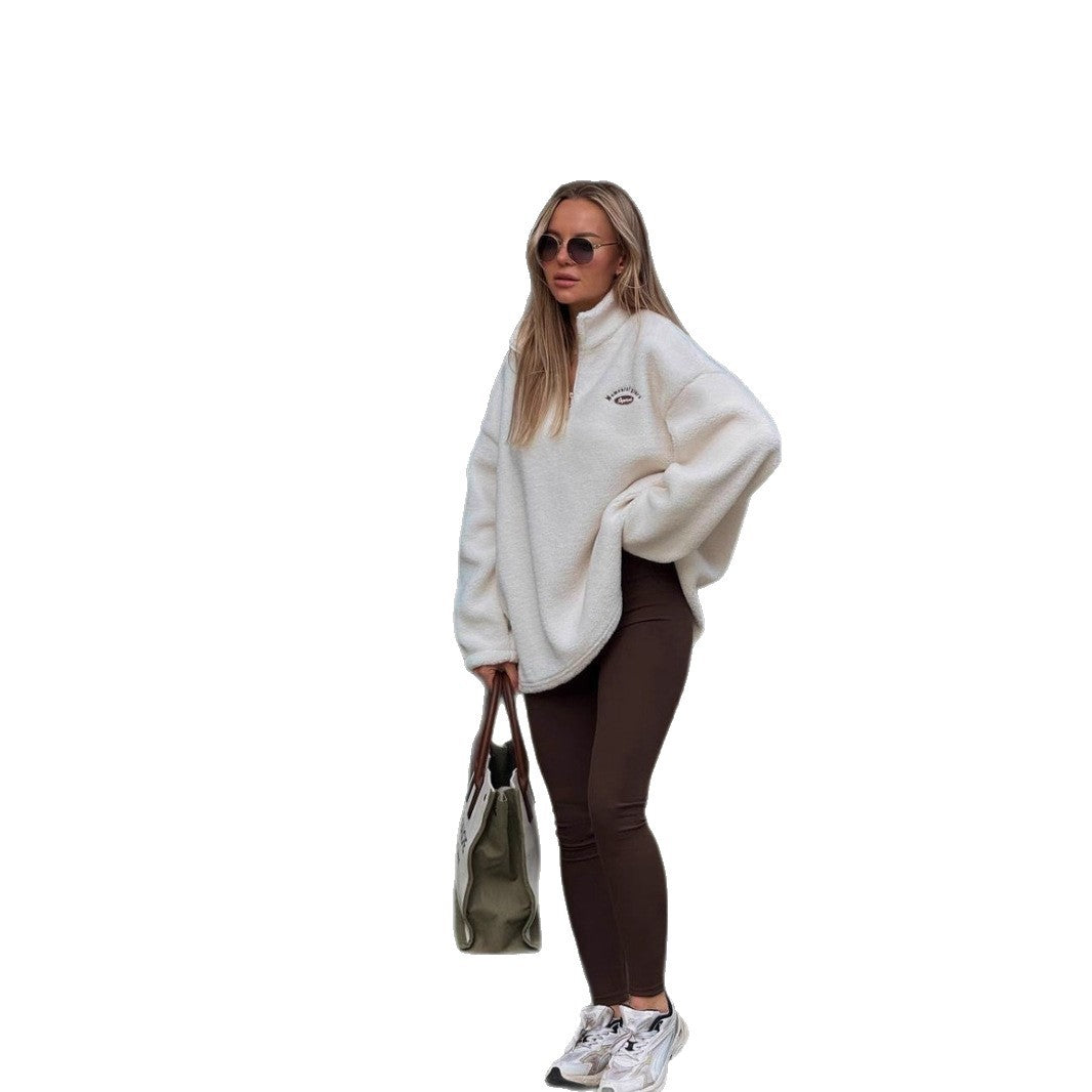Damerne komfortable pullover med kort lynlås og blød fløjløs indre struktur Stilla
