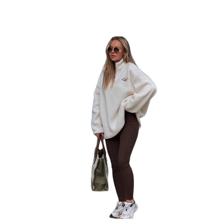 Damerne komfortable pullover med kort lynlås og blød fløjløs indre struktur Stilla