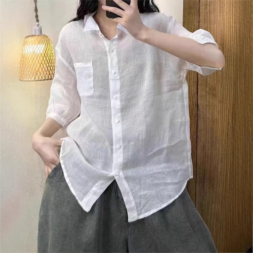 Dame Relaxed Fit Transparent Knap-Op Bluse Stilla