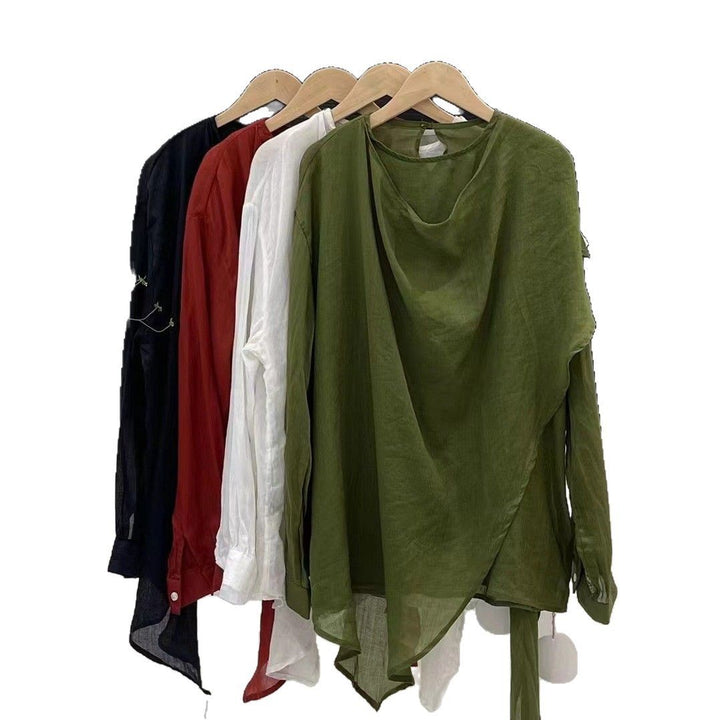 Femme Asymmetrisk Flydende Top med Draperet Halslinje Stilla