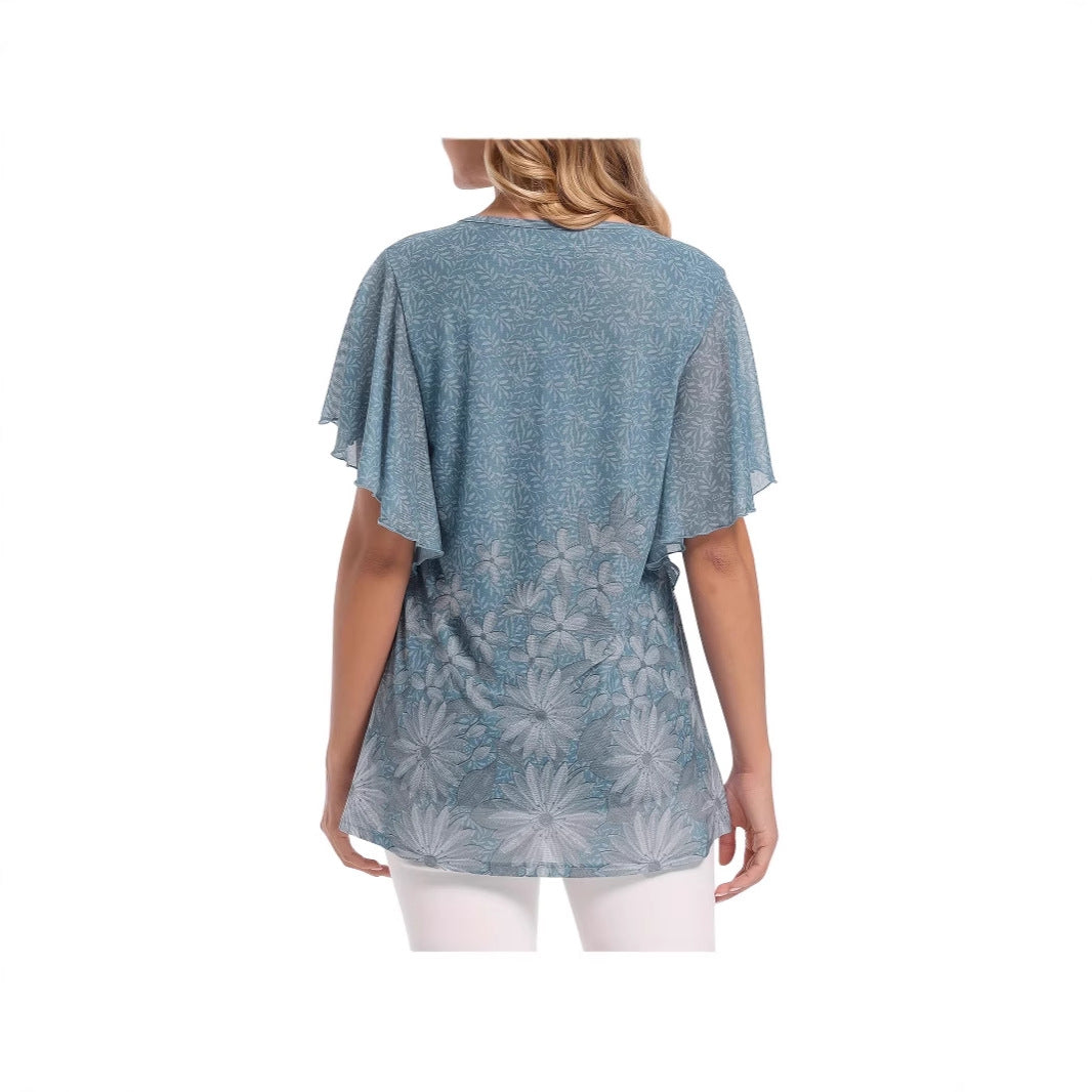 Dame tunika med elegant volang-design og blomstermønster Stilla