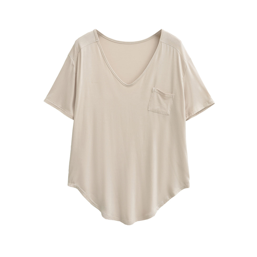 Femme Relaxed Fit V-Udsnit T-Shirt med Lomme-Detajle Stilla