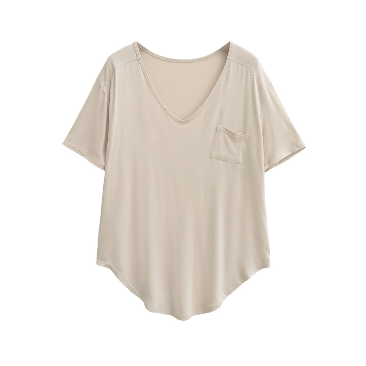 Femme Relaxed Fit V-Udsnit T-Shirt med Lomme-Detajle Stilla