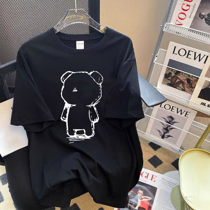 Dame T-shirt med kunstnerisk bjørn motiver og afslappet snit Stilla