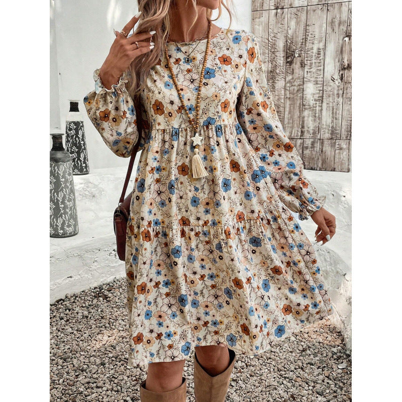 Dame Floral Lagdelt Mini Kjole Stilla