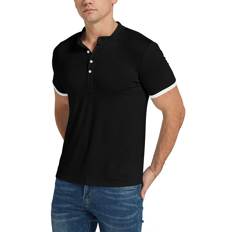 Herrer kortærmet Henley-shirt med moderne stående krave og kontrasterende akcenter Stilla