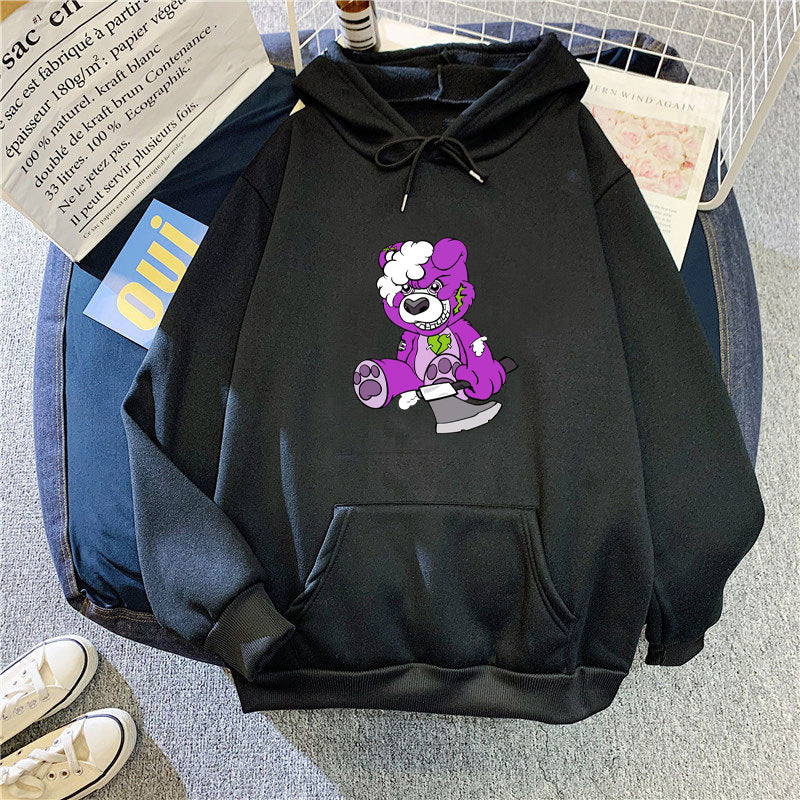 Kvinders hætte sweatshirt med charmerende bjørnemotiv Skovae