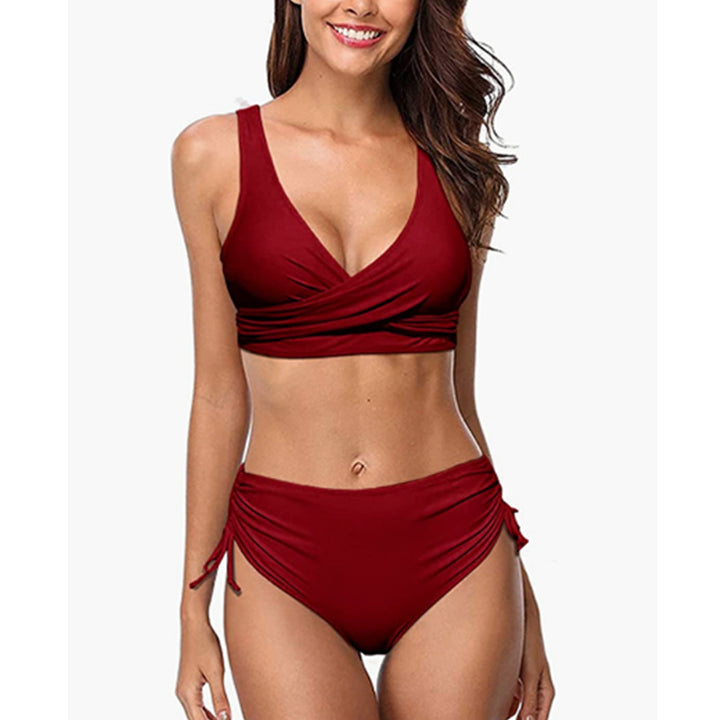 Dame Crop Top Bikini-sæt med raffineret indpakningsdesign og justerbare sider Stilla