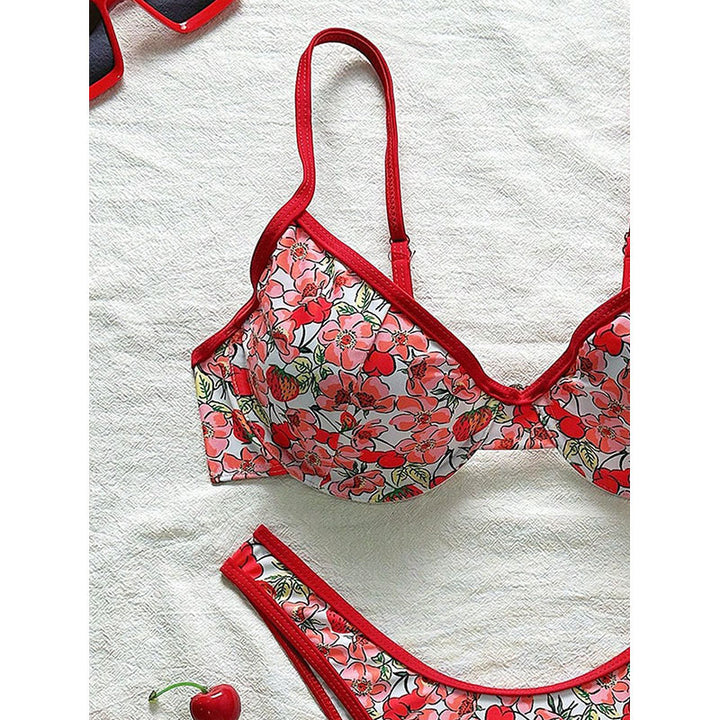 Dame Push-Up-Bikini med blomster mønstre og justerbare stropper Skovae