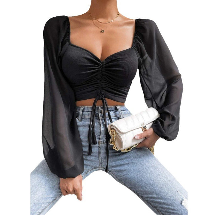 Dame Elegant Crop-top med puffede ærmer og snøremuligheder Stilla