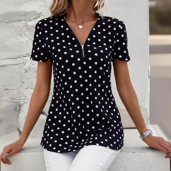 Dame Polka Dot Kortærmet Bluse med Lynlås Stilla