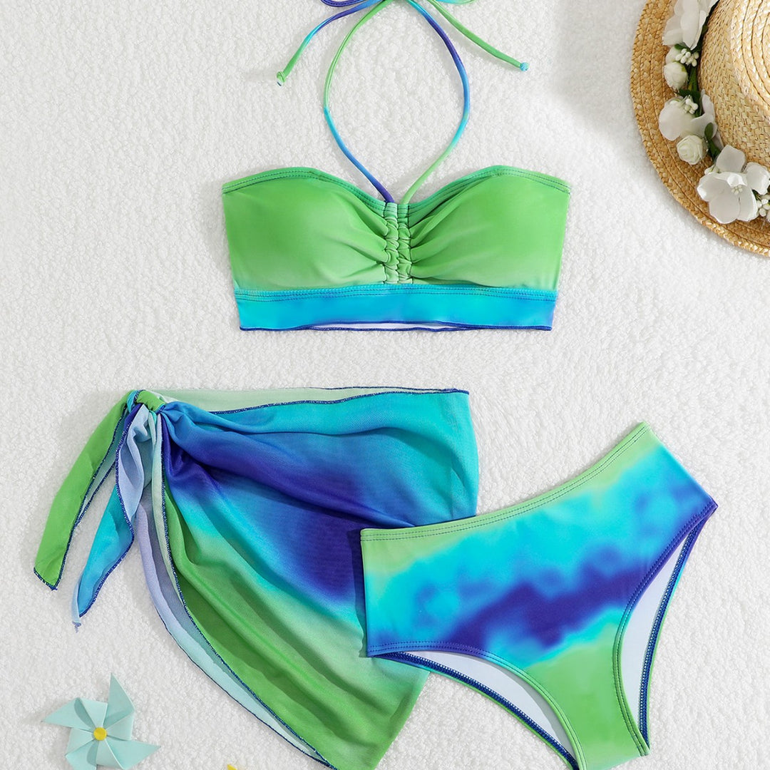 Dame bikini sæt med modigt bandeau-top og kreativt indpakningsskørt Stilla