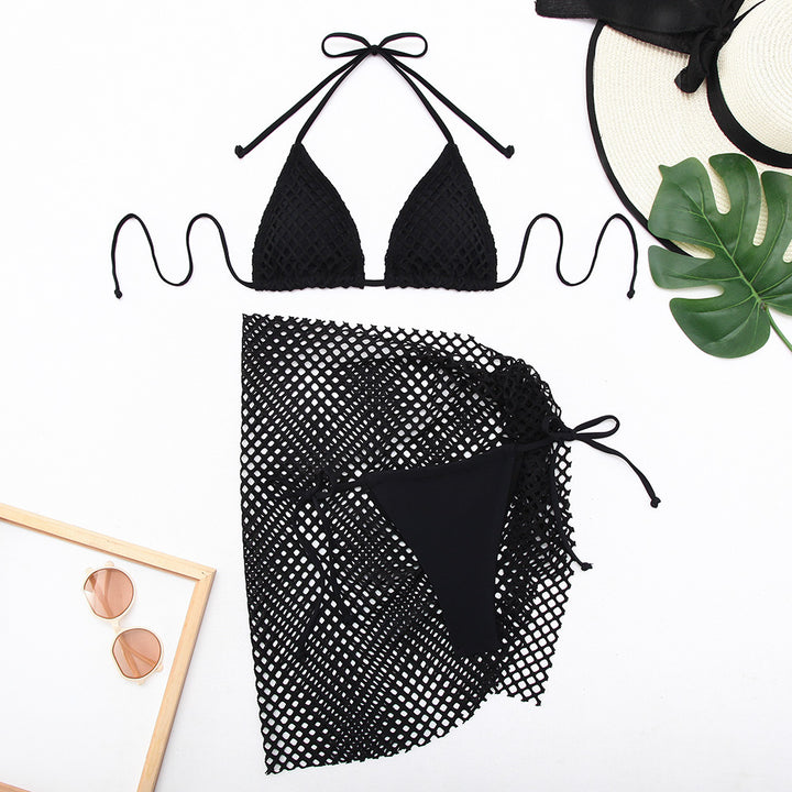 Dame Bikinisæt med innovativt netdesign og trendy indpakningsnederdel Skovae
