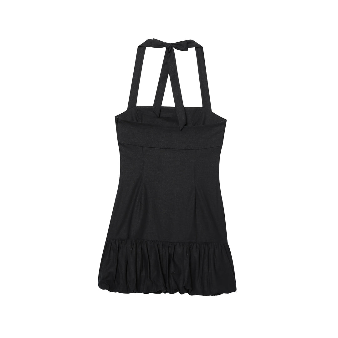 Dame Halter Neck Frit Mini Kjole med Flæsekant Stilla