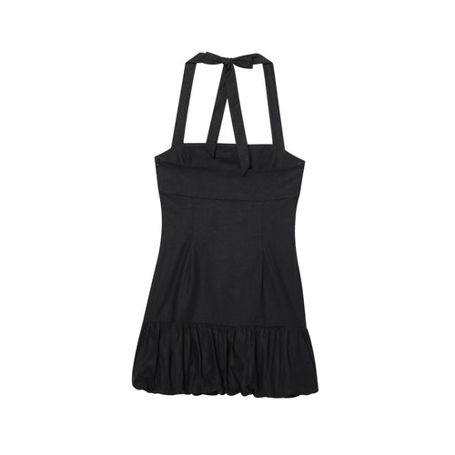 Dame Halter Neck Frit Mini Kjole med Flæsekant Stilla