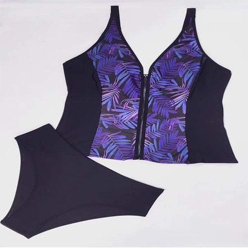 Dame Sporty bikini-sæt med blomsteret lynlås Skovae