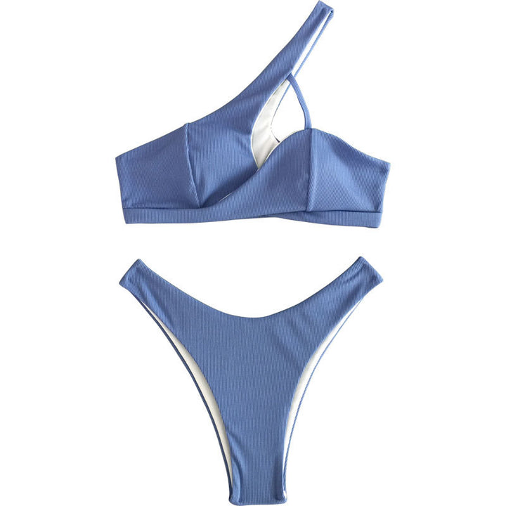 Damebikini med asymmetrisk snit og højt skåret trusse Stilla