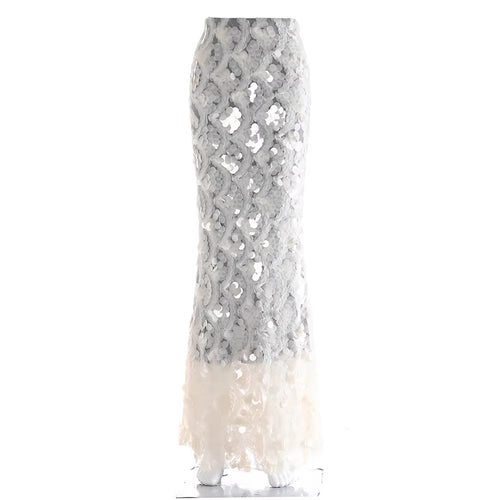 Dame maxikjole med unikt volantdesign og transparent spids Skovae