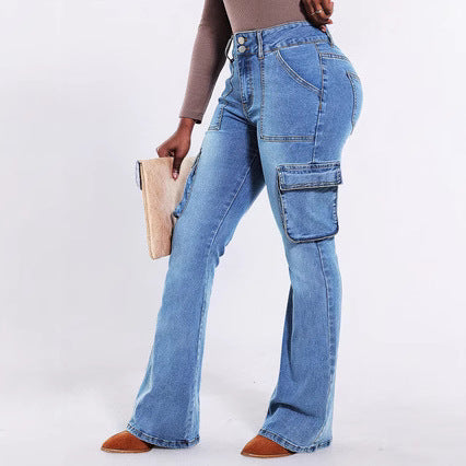 Dame Cargo-jeans i afslappet bootcut-stil med praktiske sidelommer Stilla