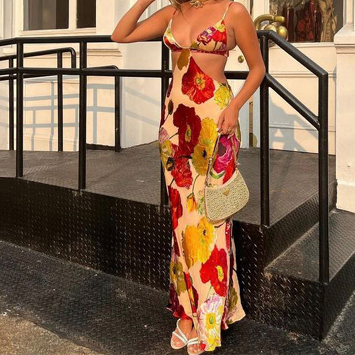 Dame Maxikjole med blomstret cut-out-design og raffinerede stropper Stilla