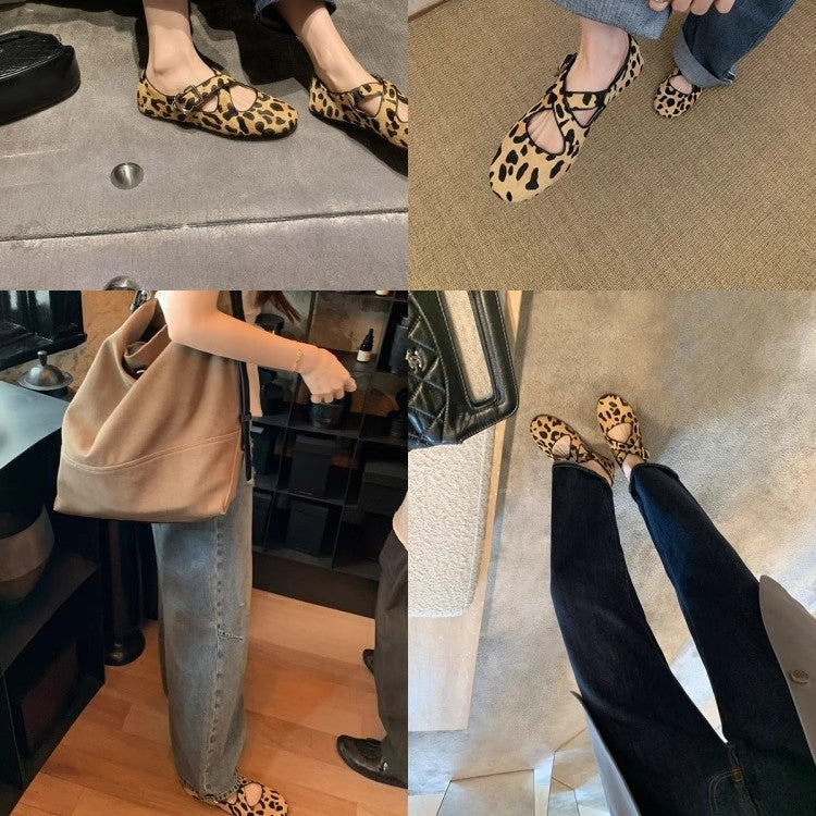 Dame Elegant Leopardskinds mønster Slingback Flats Stilla