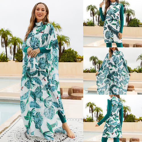 Dame Strandponcho med blomsterdesign og lange ærmer Stilla
