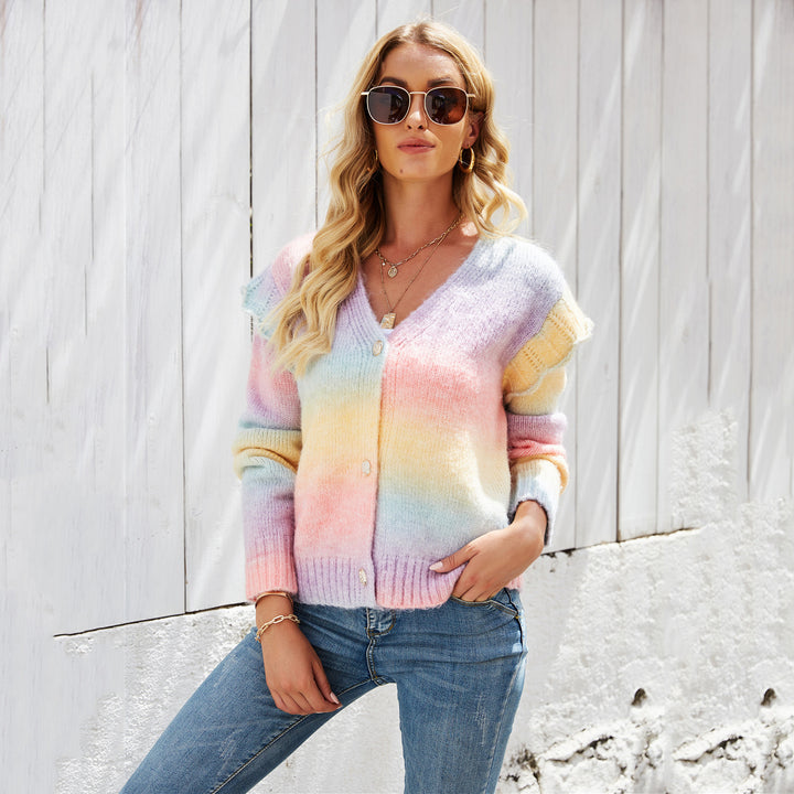 Damer fashionable cardigan med farverig gradient Stilla