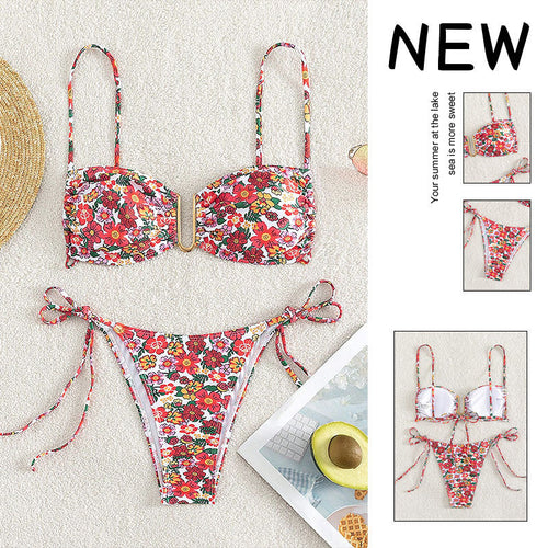 Dame Floral Push-Up-Bikini med justerbare stropper Skovae