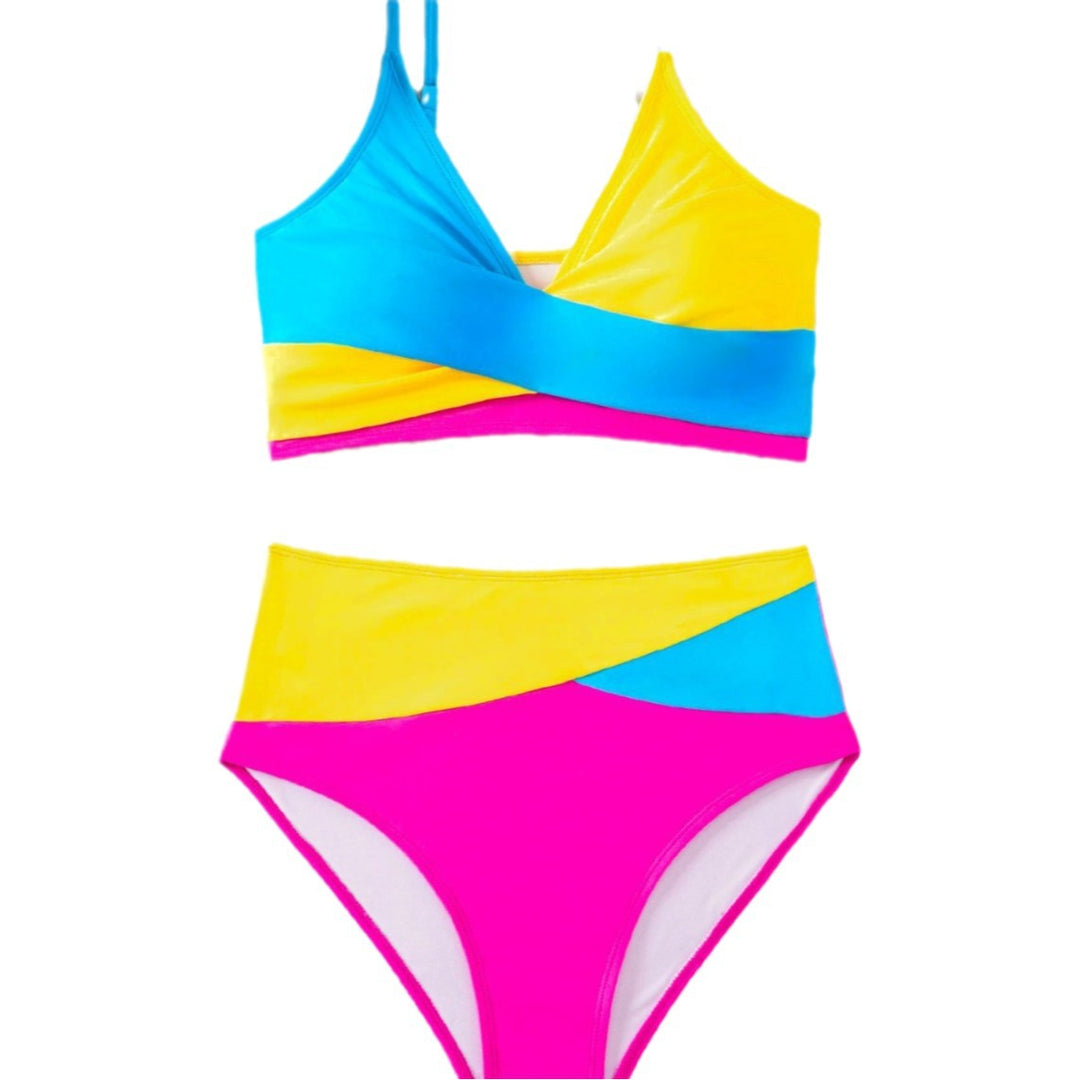 Damer højtaljede bikini med krydset top og elegante rynkeelementer Skovae