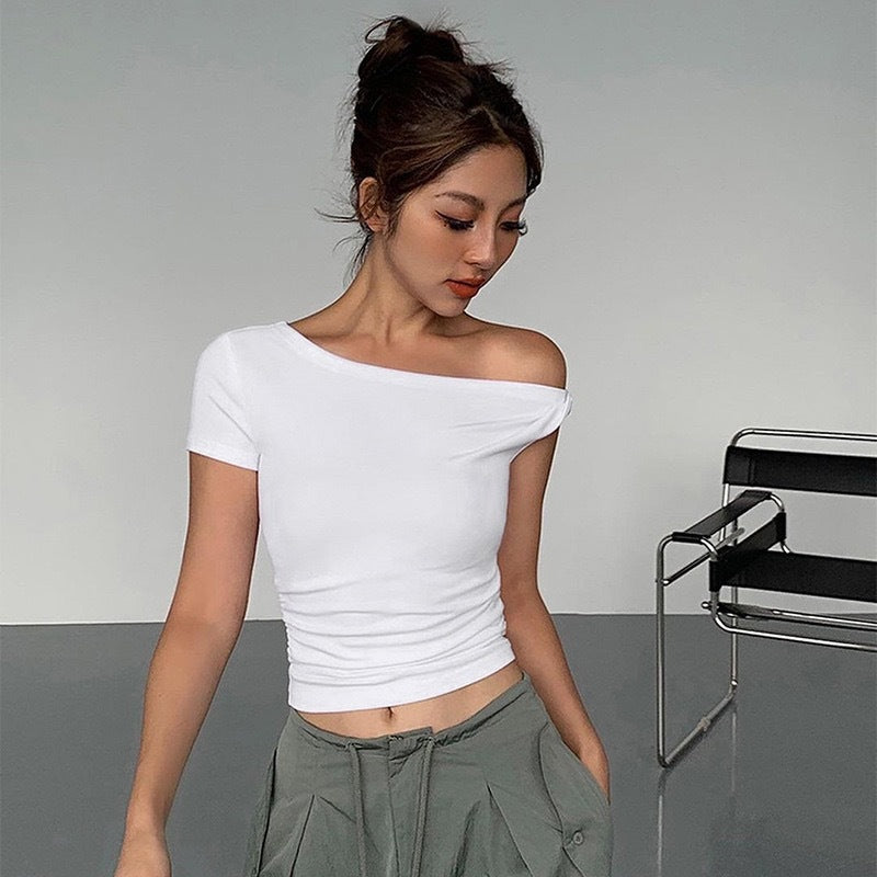 Dame Off-Shoulder Crop-Top med sidelukning Skovae