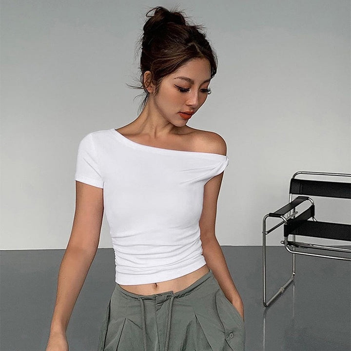 Dame Off-Shoulder Crop-Top med sidelukning Skovae