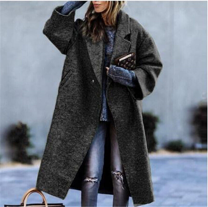 Dame Oversized Uldfrakke med struktureret Design og Knapliste Stilla